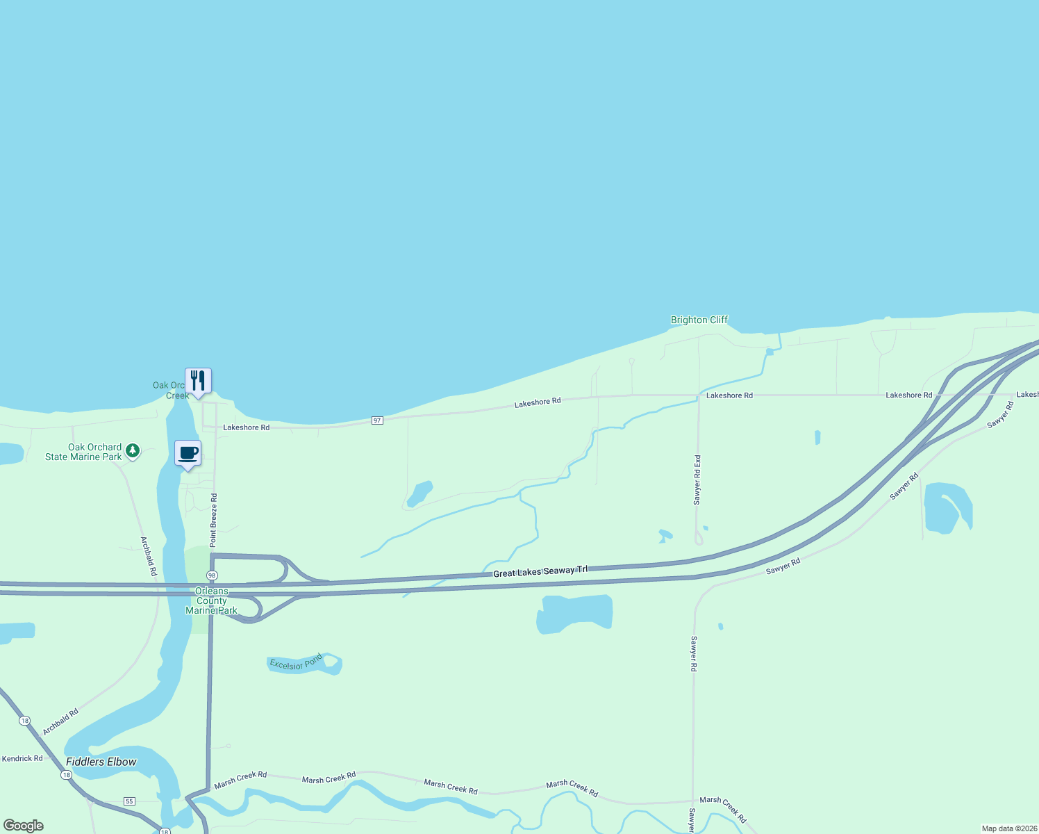 map of restaurants, bars, coffee shops, grocery stores, and more near 14682 Lakeshore Road in Kent