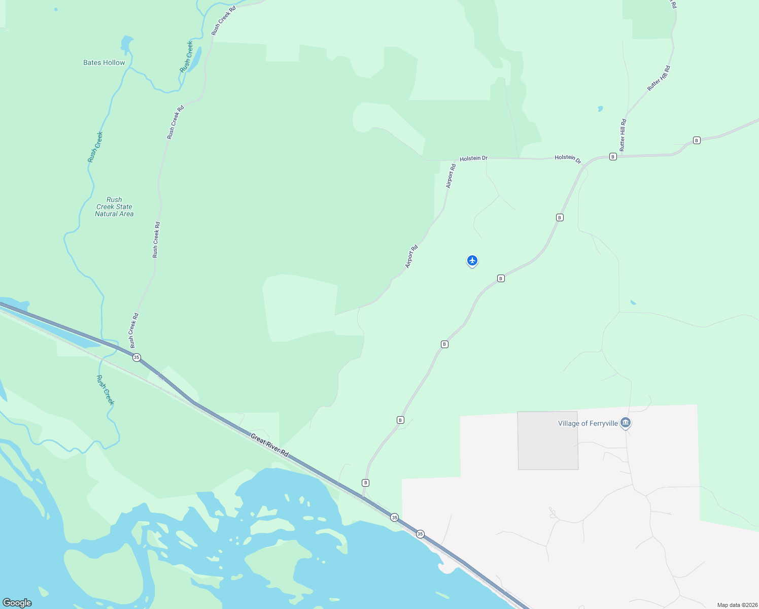 map of restaurants, bars, coffee shops, grocery stores, and more near Airport Road in Ferryville