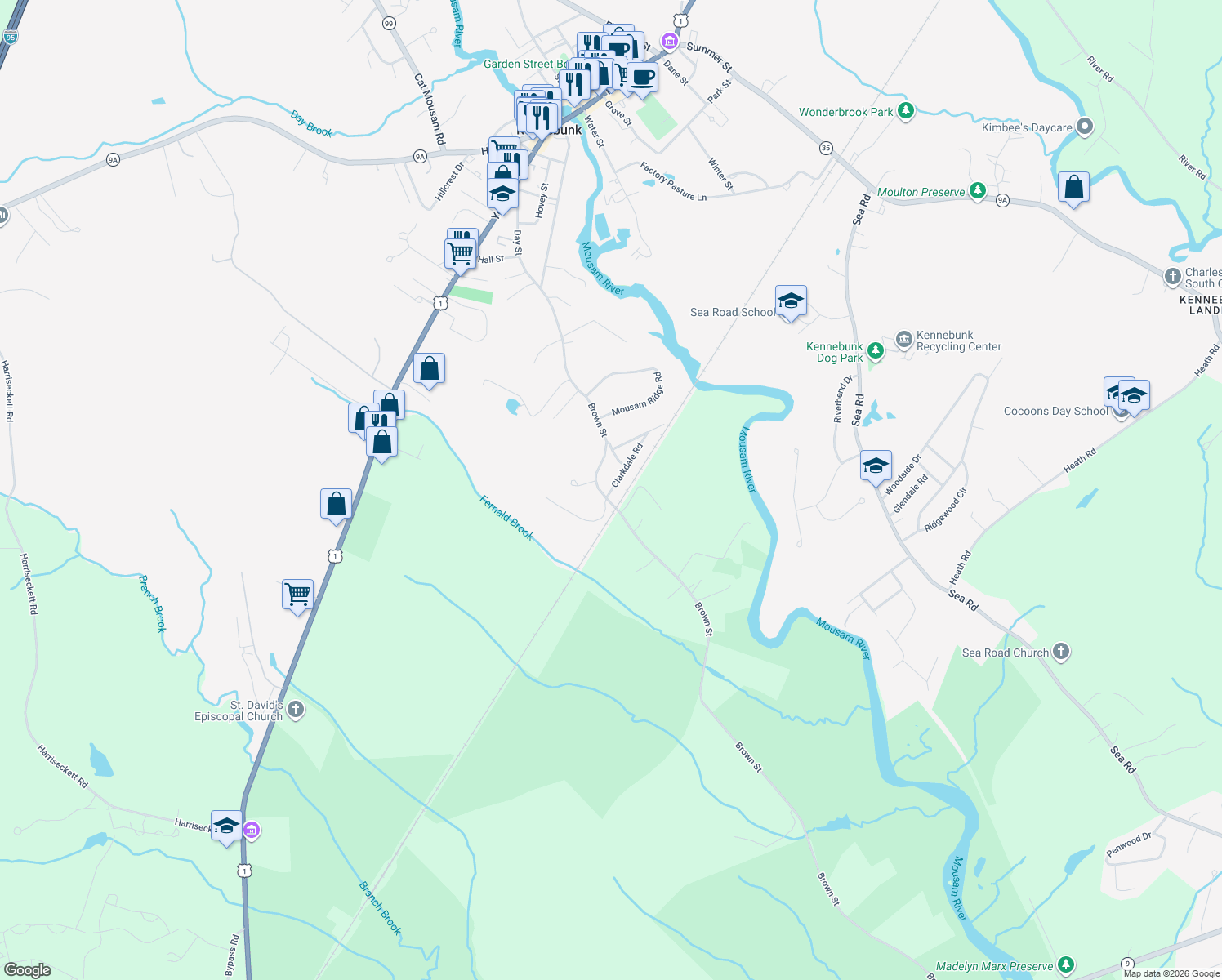 map of restaurants, bars, coffee shops, grocery stores, and more near 4 Clarkdale Road in Kennebunk