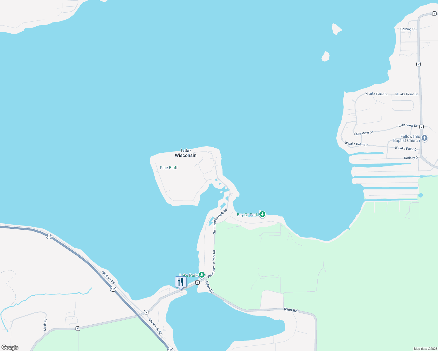map of restaurants, bars, coffee shops, grocery stores, and more near N2710 Summerville Park Rd in Lodi