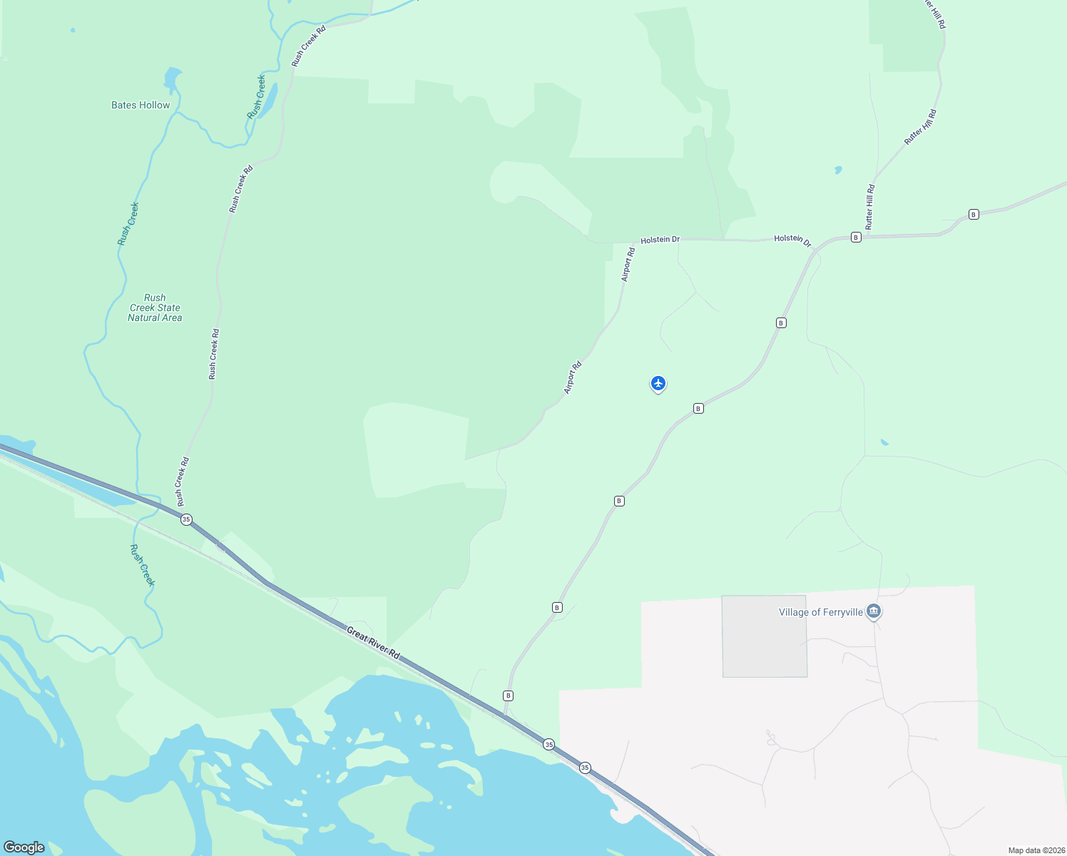 map of restaurants, bars, coffee shops, grocery stores, and more near Airport Road in Ferryville