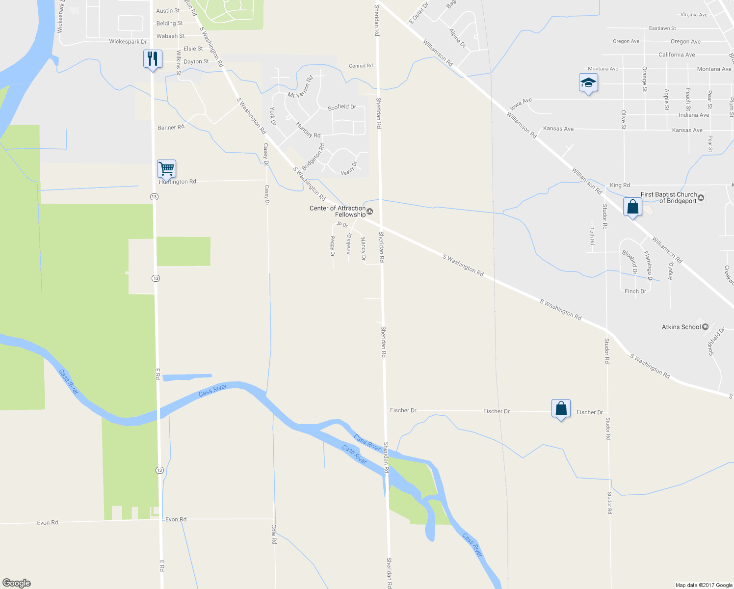 map of restaurants, bars, coffee shops, grocery stores, and more near 1071 Kenwood Drive in Saginaw