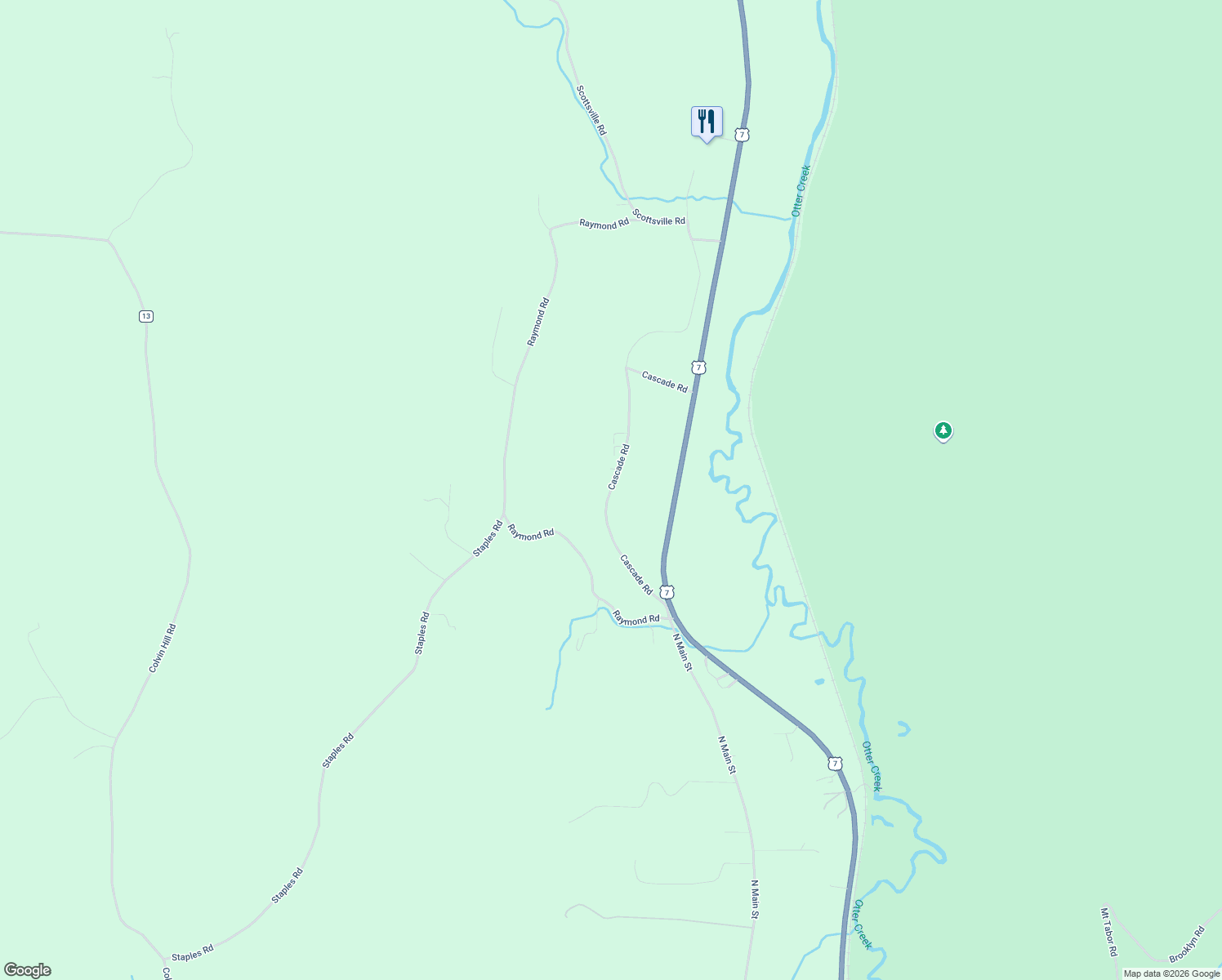 map of restaurants, bars, coffee shops, grocery stores, and more near 737 Cascade Road in Danby
