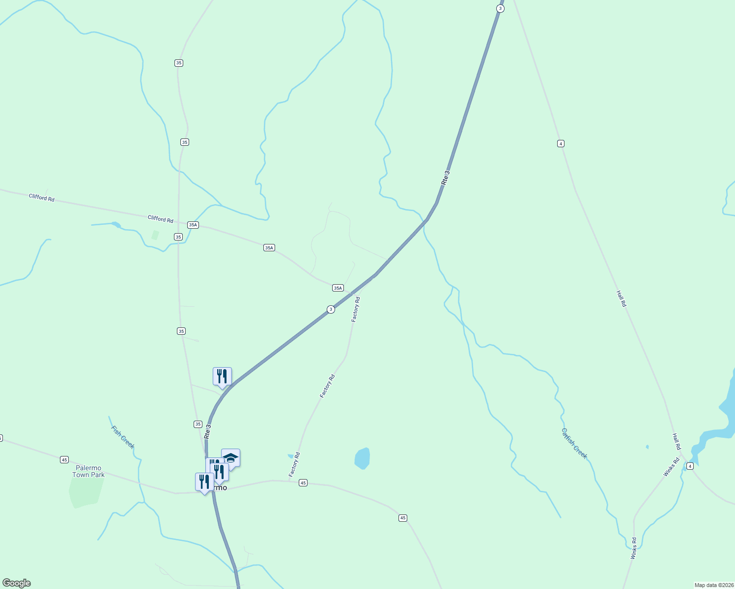 map of restaurants, bars, coffee shops, grocery stores, and more near 186 Factory Rd in Fulton