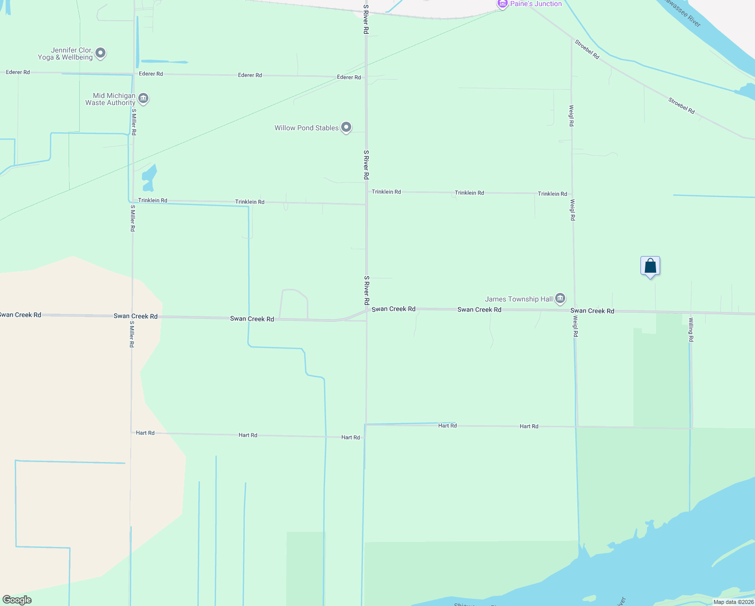 map of restaurants, bars, coffee shops, grocery stores, and more near 6930 Swan Creek Road in Saginaw