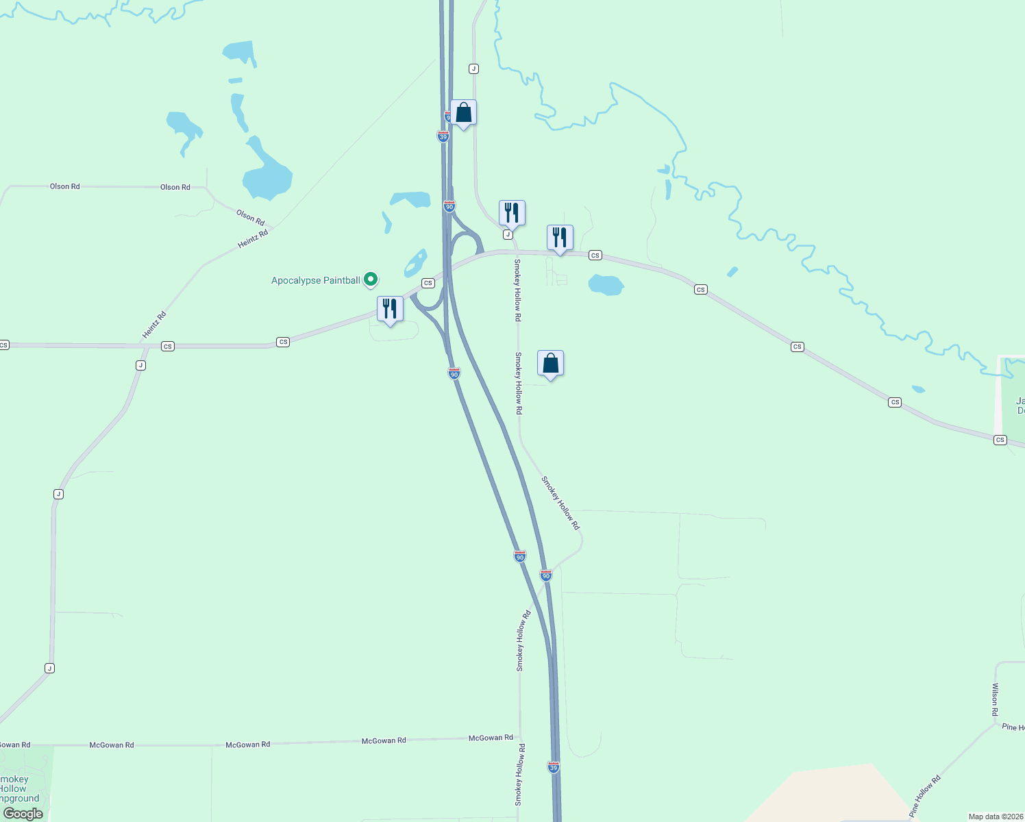 map of restaurants, bars, coffee shops, grocery stores, and more near N3019 Smokey Hollow Road in Poynette