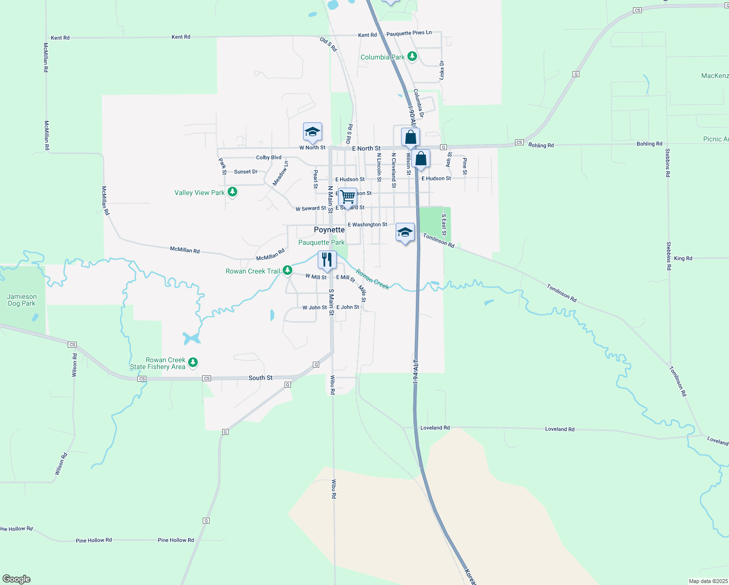 map of restaurants, bars, coffee shops, grocery stores, and more near 307 Mills St in Poynette