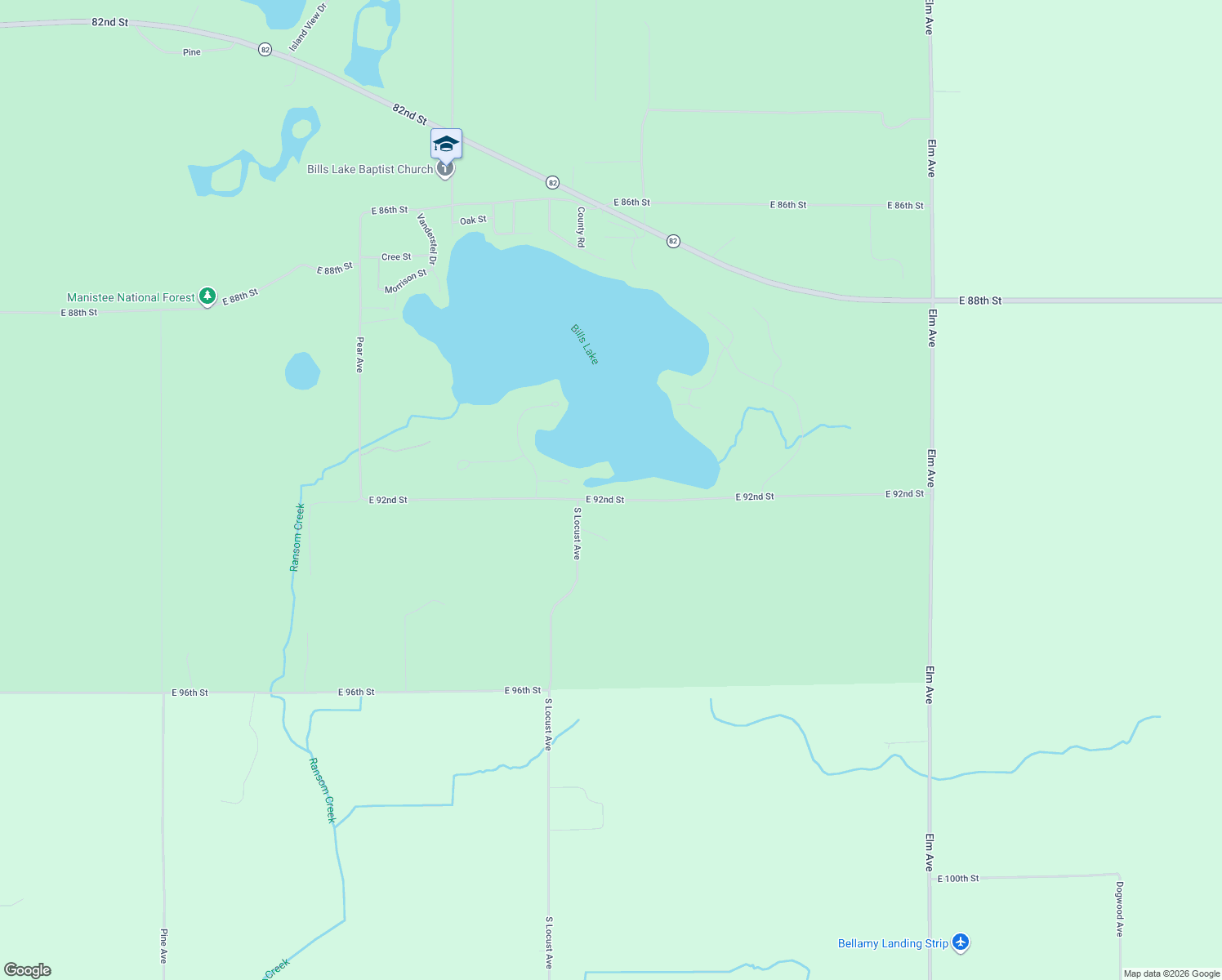 map of restaurants, bars, coffee shops, grocery stores, and more near 5725 East 92nd Street in Newaygo
