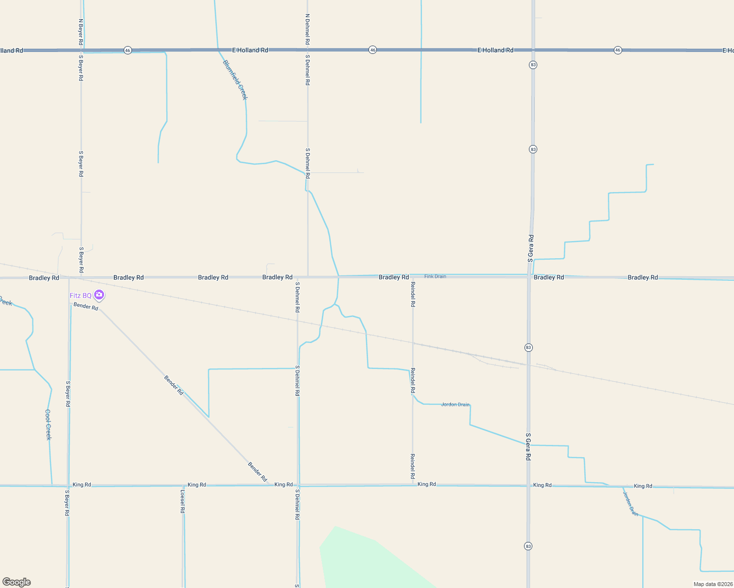 map of restaurants, bars, coffee shops, grocery stores, and more near 10300 Bradley Road in Frankenmuth