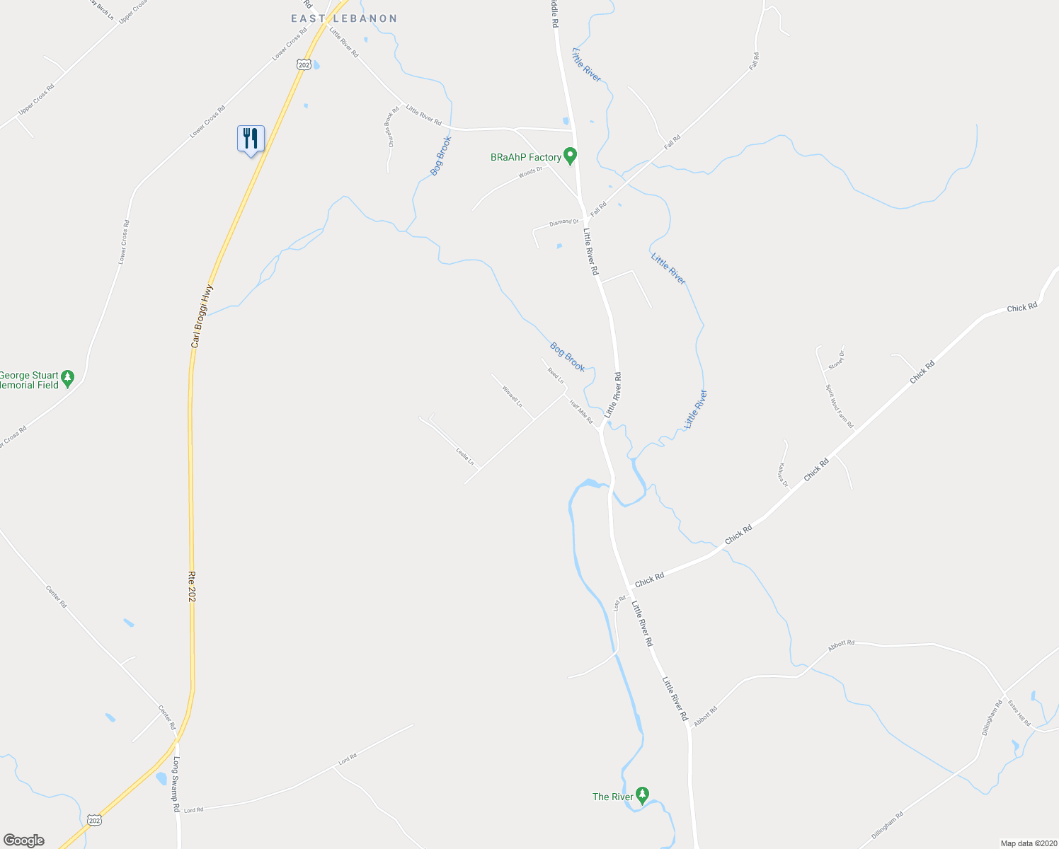 map of restaurants, bars, coffee shops, grocery stores, and more near Half Mile Road in Lebanon