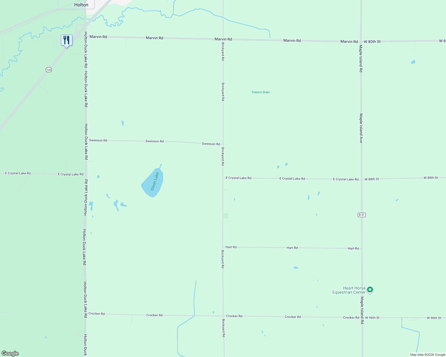 map of restaurants, bars, coffee shops, grocery stores, and more near 7803 Brickyard Rd in Muskegon