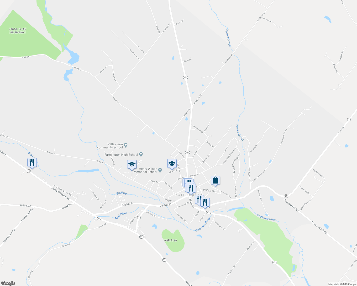 map of restaurants, bars, coffee shops, grocery stores, and more near 10 Berry Court in Farmington