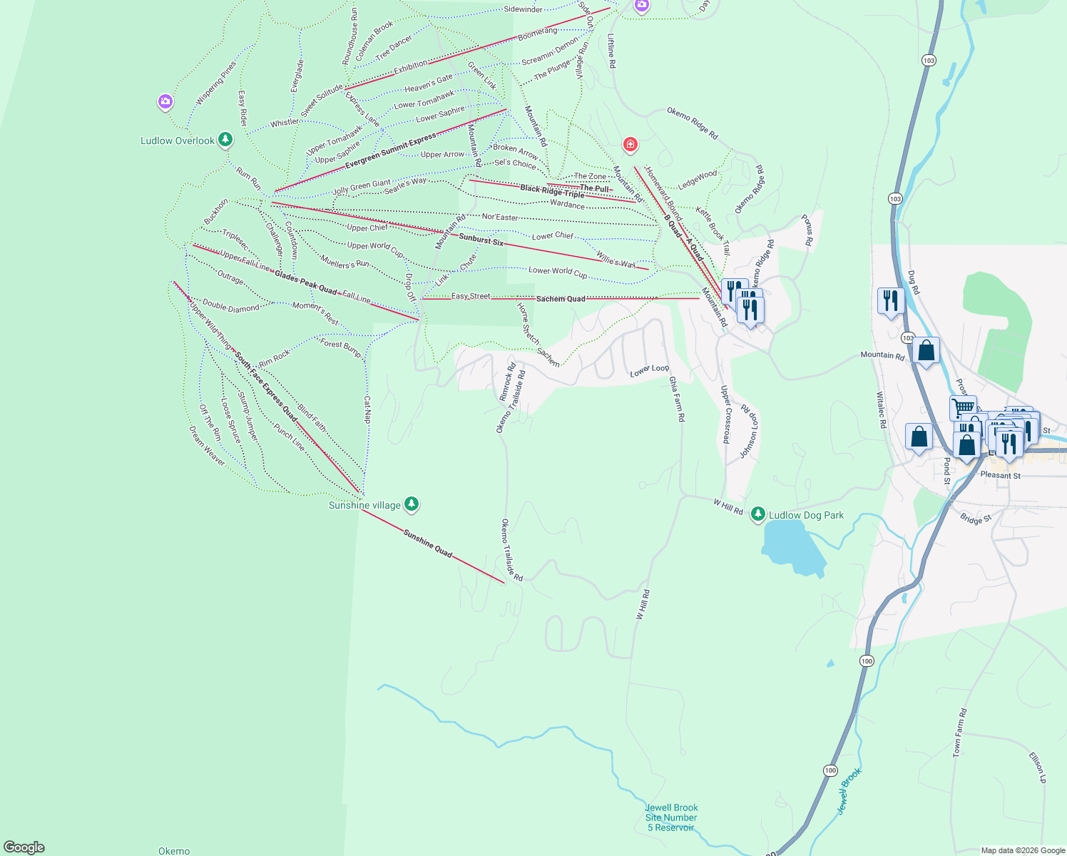 map of restaurants, bars, coffee shops, grocery stores, and more near 79 Lower IV in Ludlow