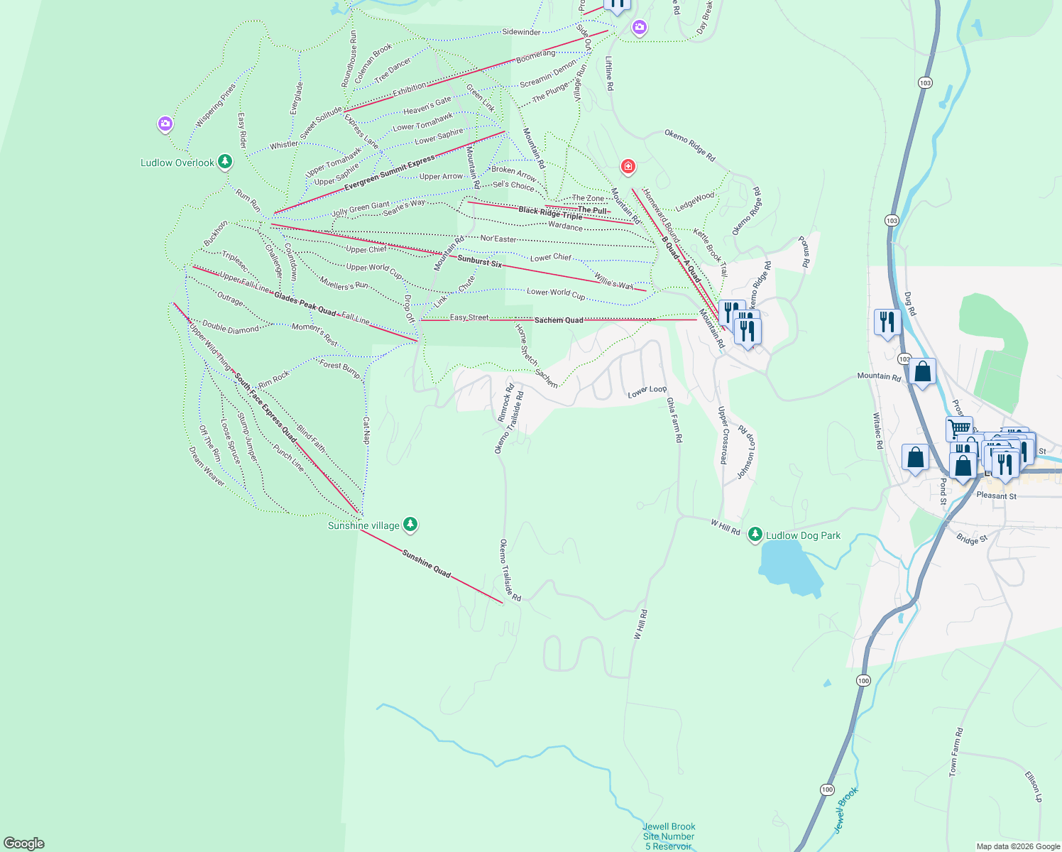map of restaurants, bars, coffee shops, grocery stores, and more near 79 Lower IV in Windsor County