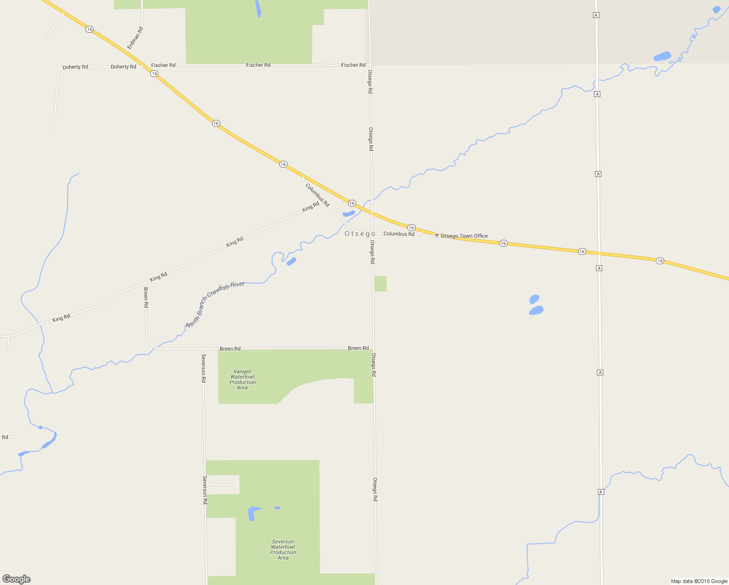 map of restaurants, bars, coffee shops, grocery stores, and more near N3297 Otsego Road in Rio