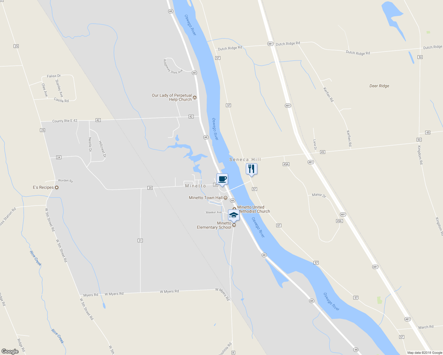 map of restaurants, bars, coffee shops, grocery stores, and more near 2775 Route 48 in Oswego