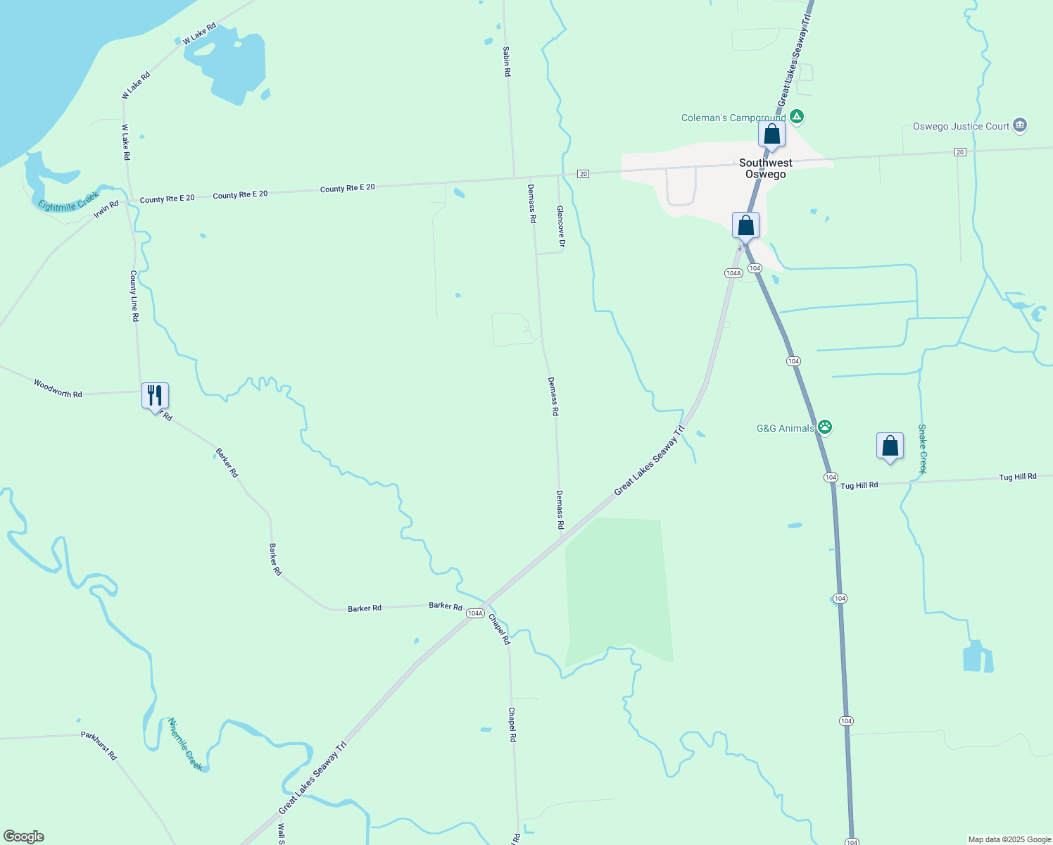 map of restaurants, bars, coffee shops, grocery stores, and more near 79 Demass Rd in Oswego