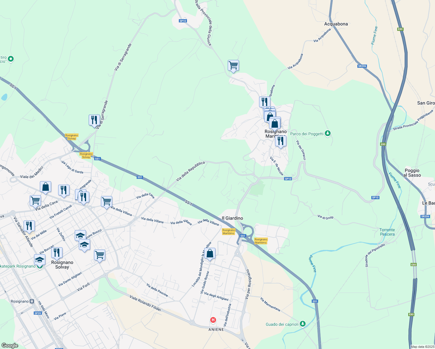 map of restaurants, bars, coffee shops, grocery stores, and more near 40 Località il Ginestraio in Provincia di Livorno
