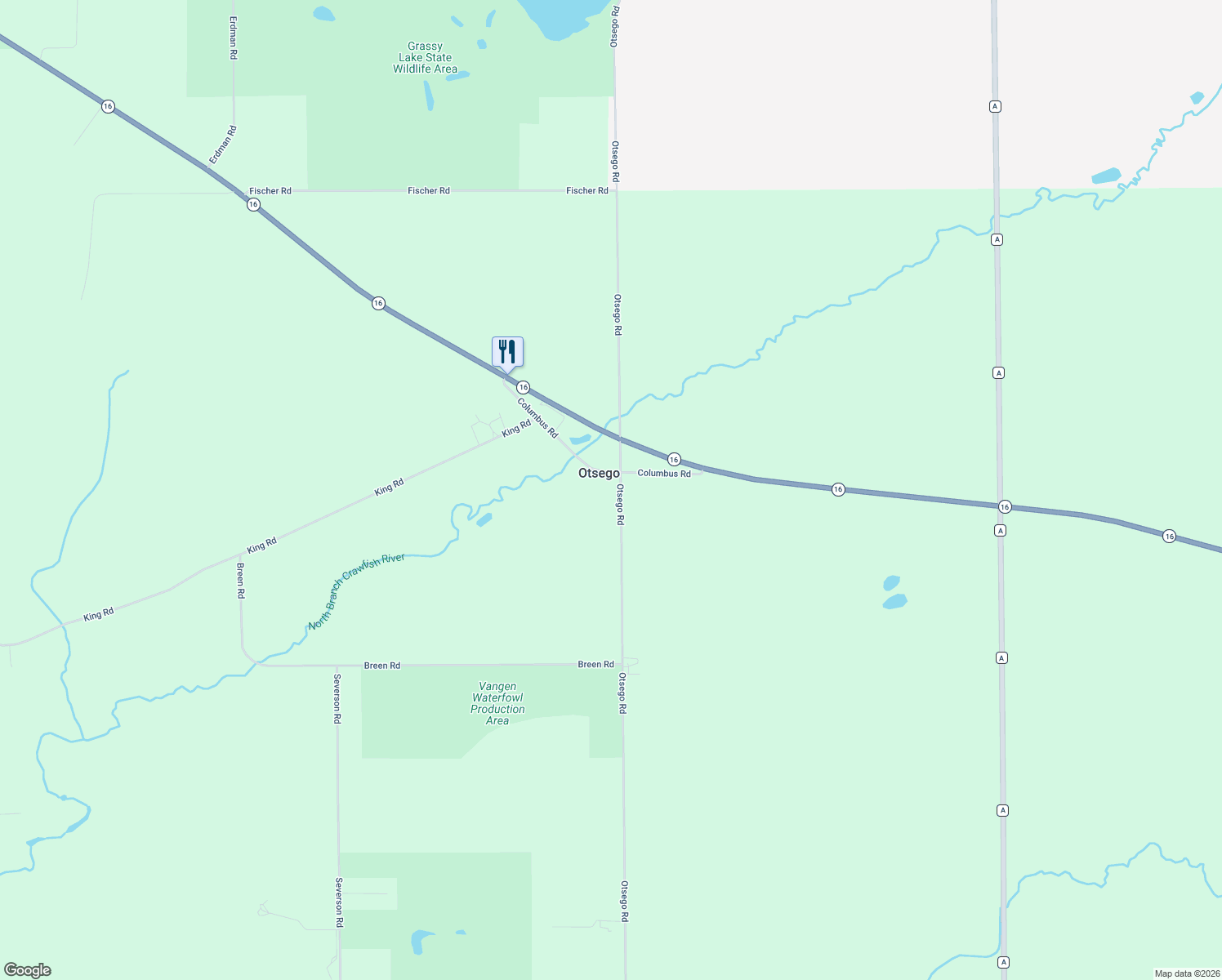 map of restaurants, bars, coffee shops, grocery stores, and more near N3395 Otsego Rd in Rio