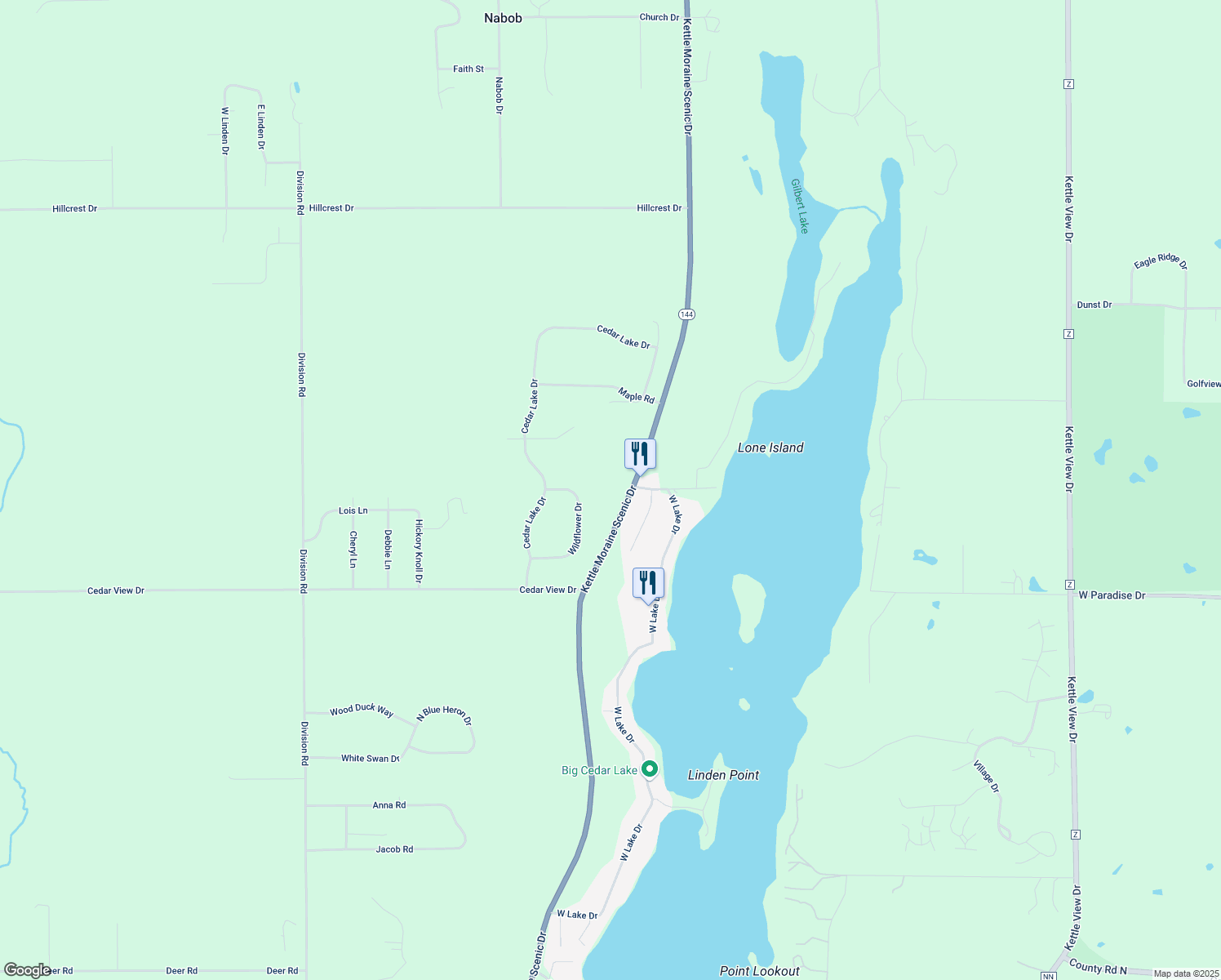 map of restaurants, bars, coffee shops, grocery stores, and more near 5791 State Highway 144 in West Bend