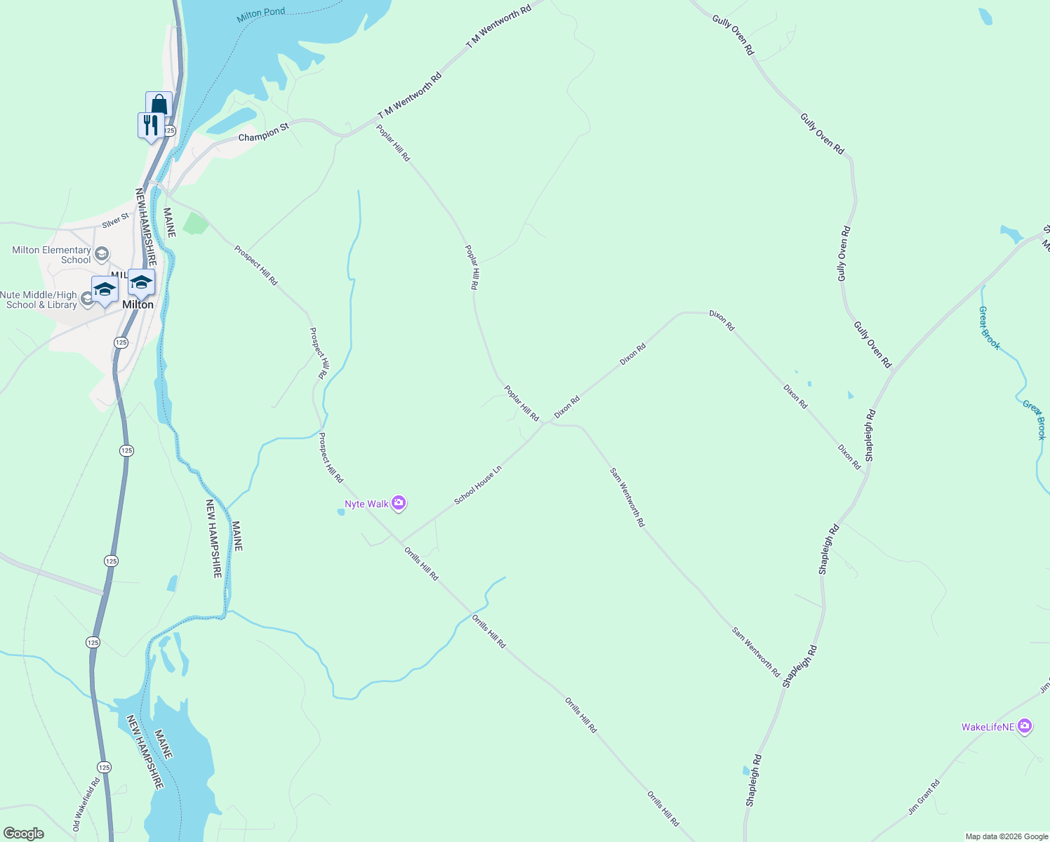 map of restaurants, bars, coffee shops, grocery stores, and more near 68 School House Ln in Lebanon