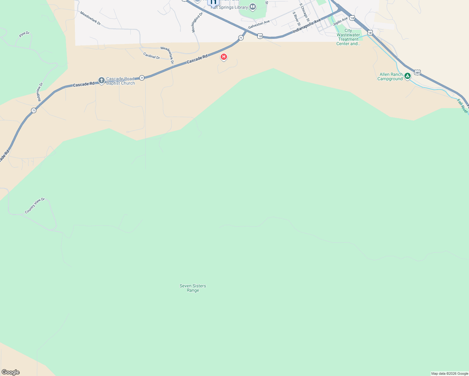 map of restaurants, bars, coffee shops, grocery stores, and more near in Hot Springs