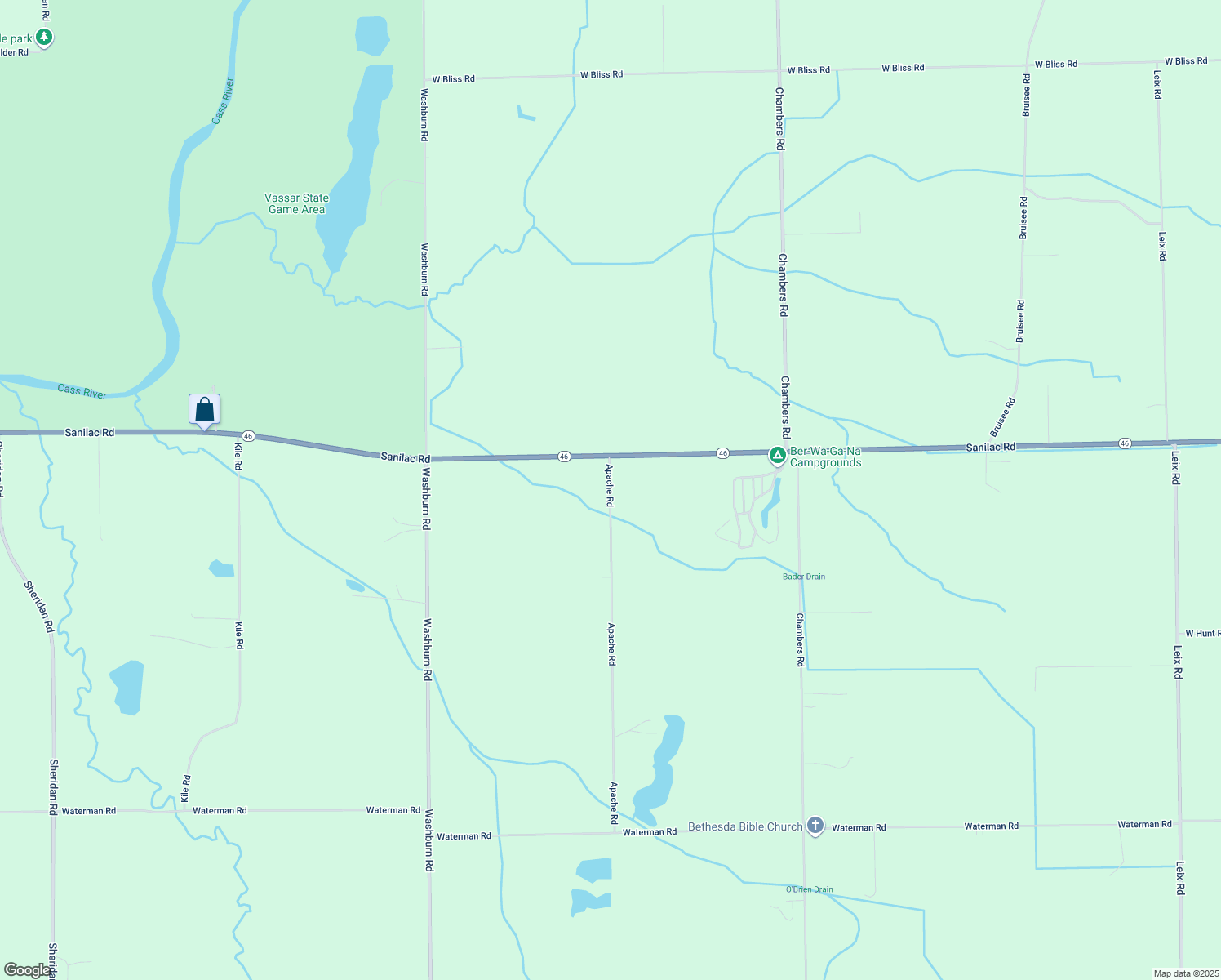 map of restaurants, bars, coffee shops, grocery stores, and more near 3545 Apache Road in Vassar