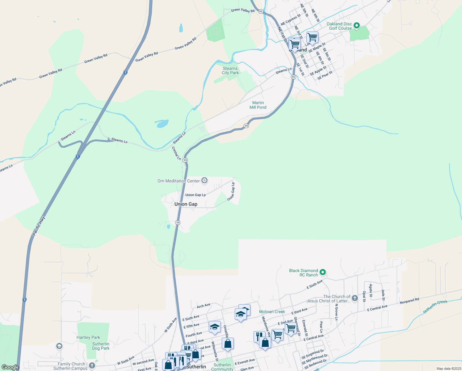 map of restaurants, bars, coffee shops, grocery stores, and more near 640 Union Gap Loop in Oakland