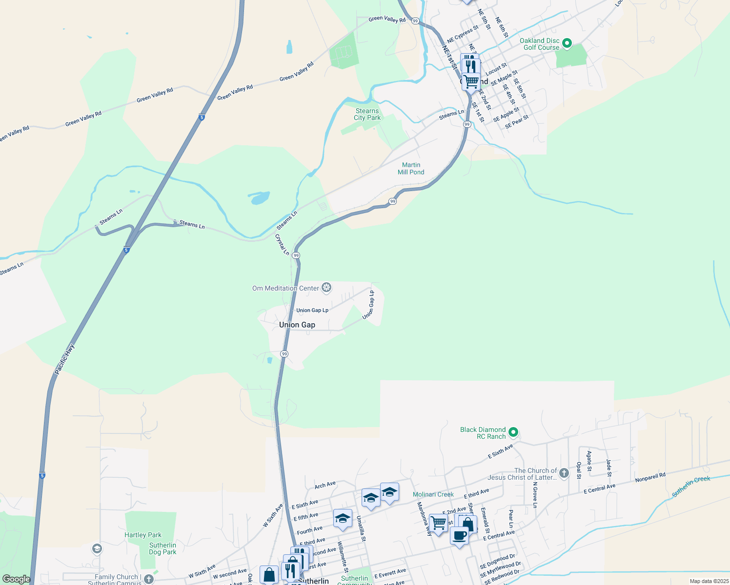 map of restaurants, bars, coffee shops, grocery stores, and more near 640 Union Gap Loop in Oakland