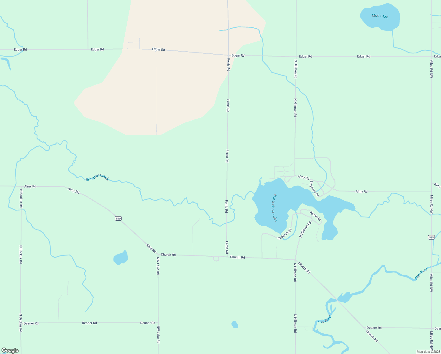 map of restaurants, bars, coffee shops, grocery stores, and more near 8051 Ferris Road in Six Lakes