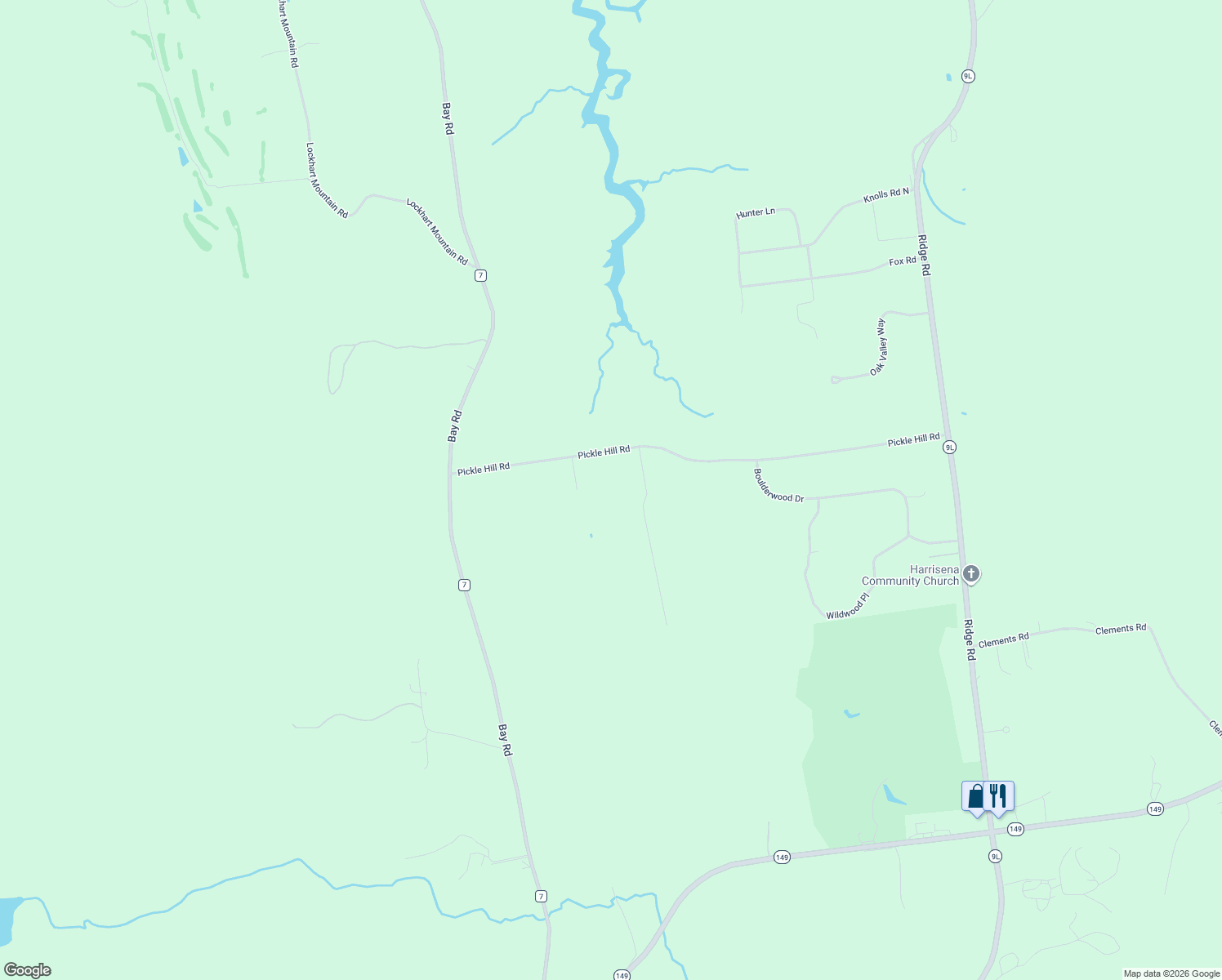 map of restaurants, bars, coffee shops, grocery stores, and more near 82 Pickle Hill Road in Lake George