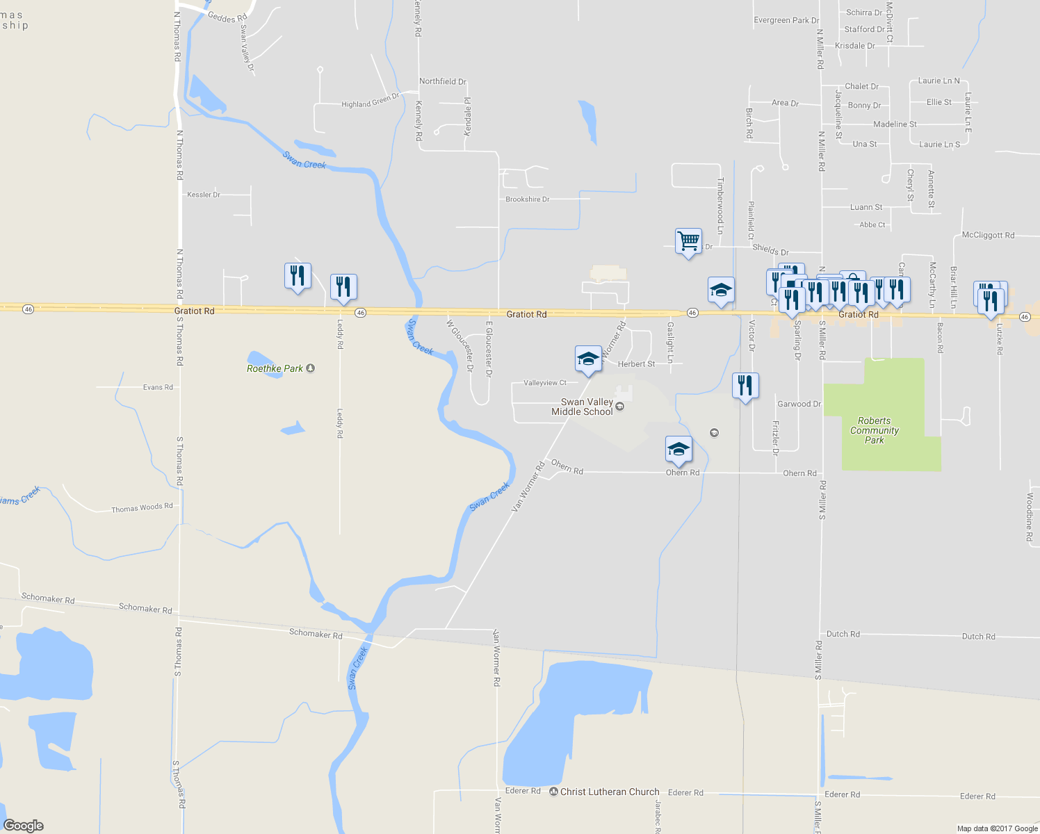map of restaurants, bars, coffee shops, grocery stores, and more near 8930 Crooked Creek Drive in Saginaw