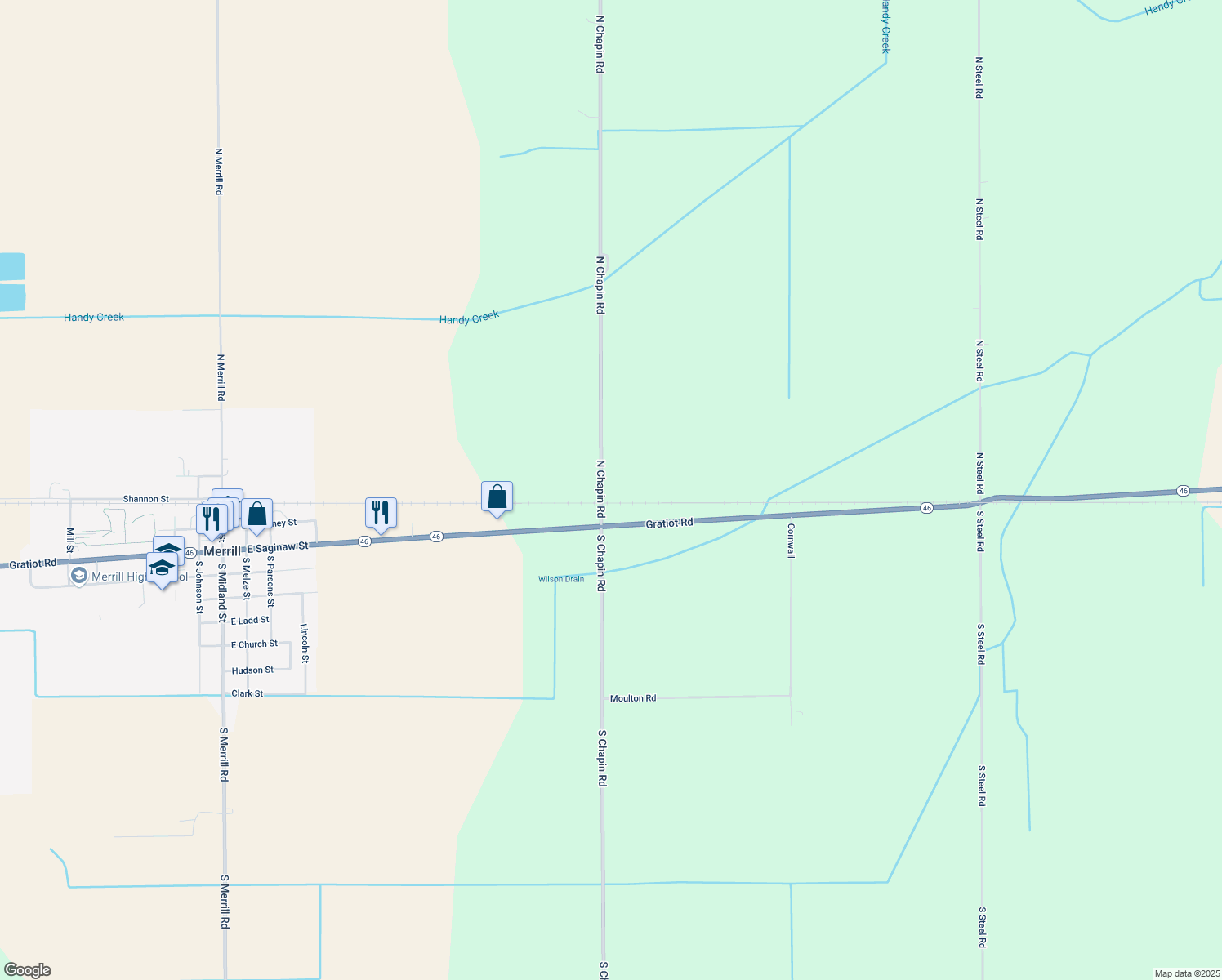 map of restaurants, bars, coffee shops, grocery stores, and more near 200 N Chapin Rd in Merrill