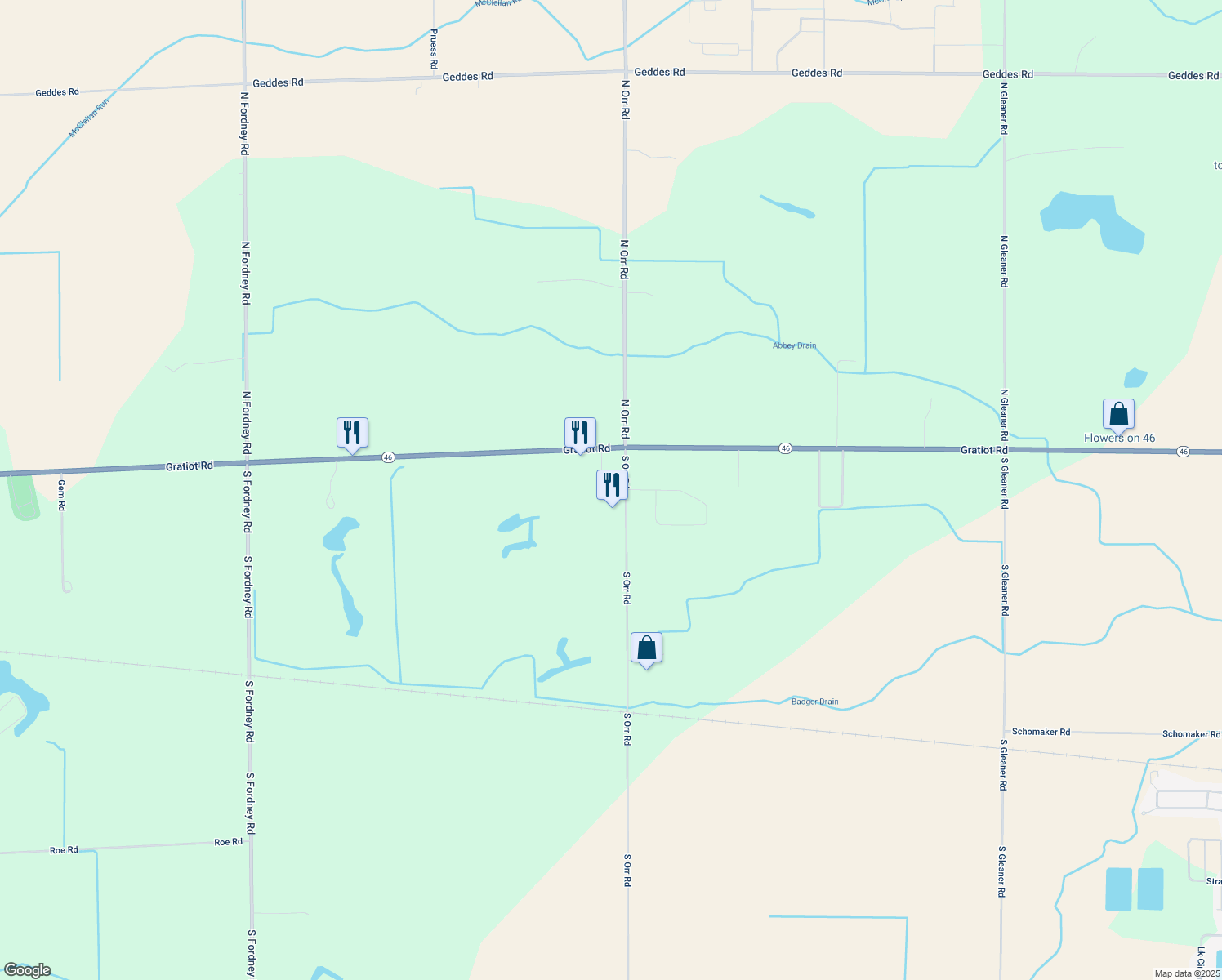 map of restaurants, bars, coffee shops, grocery stores, and more near 205 Maple View Court in Hemlock