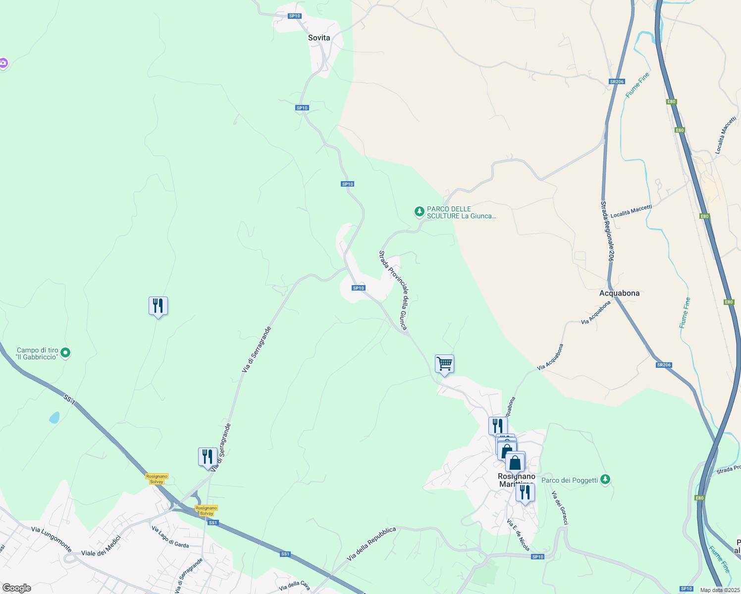 map of restaurants, bars, coffee shops, grocery stores, and more near 71 Località la Maestà in Provincia di Livorno