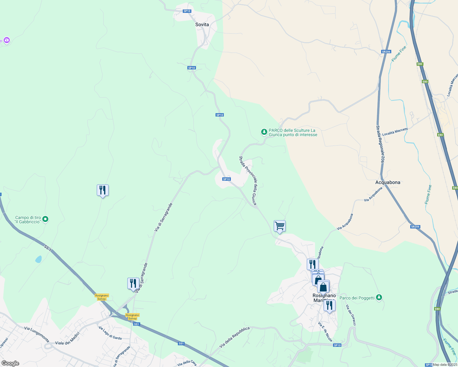map of restaurants, bars, coffee shops, grocery stores, and more near 71 Località la Maestà in Provincia di Livorno