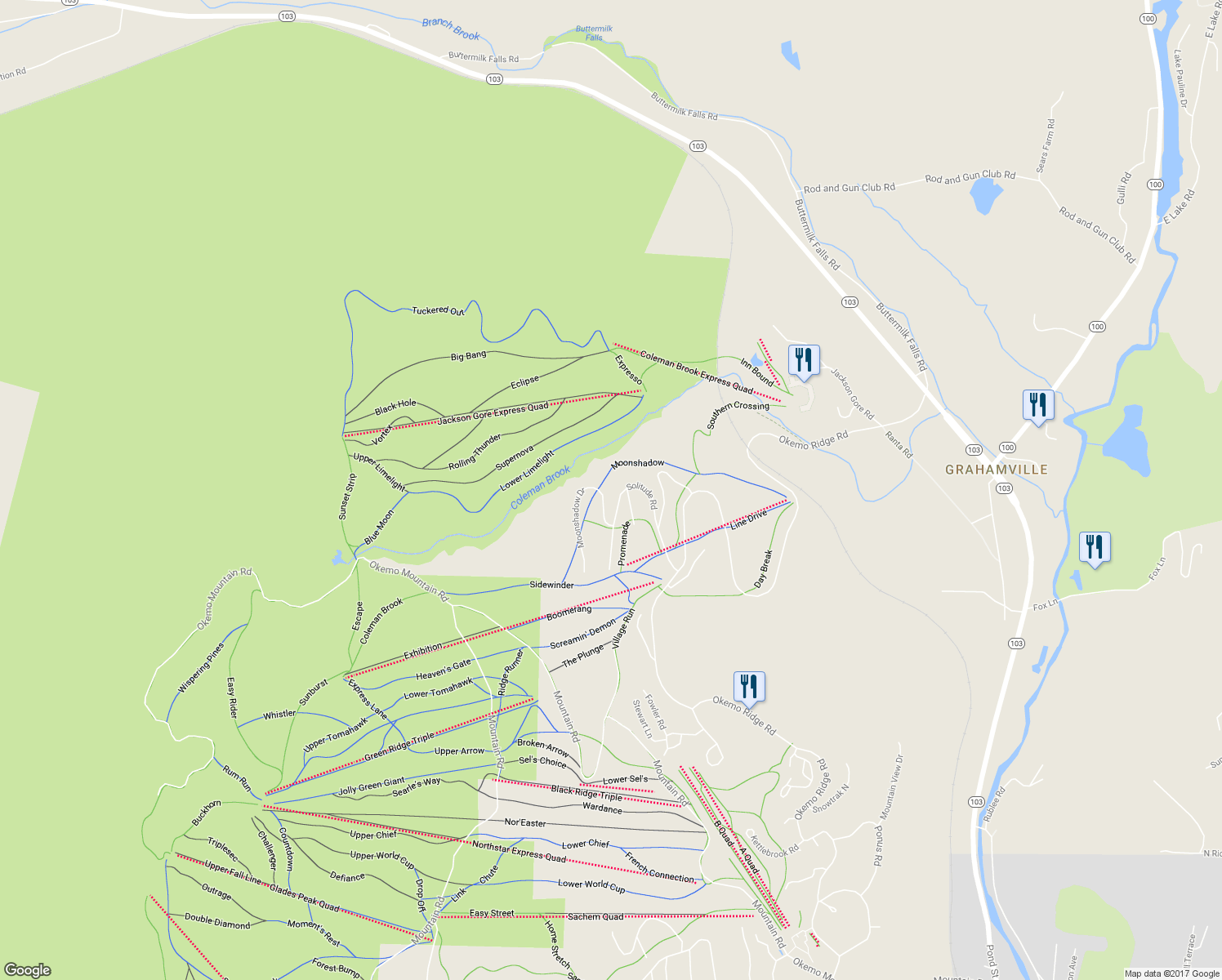 map of restaurants, bars, coffee shops, grocery stores, and more near 21 Coleman Brook Road in Windsor County