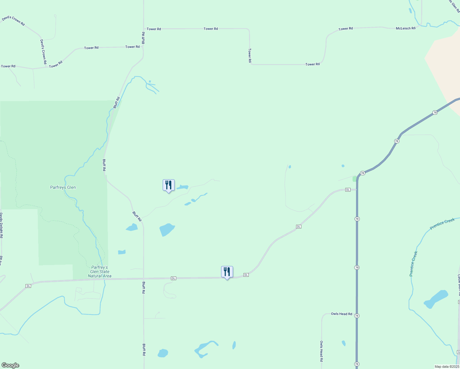map of restaurants, bars, coffee shops, grocery stores, and more near S6330 Bluff Road in Merrimac