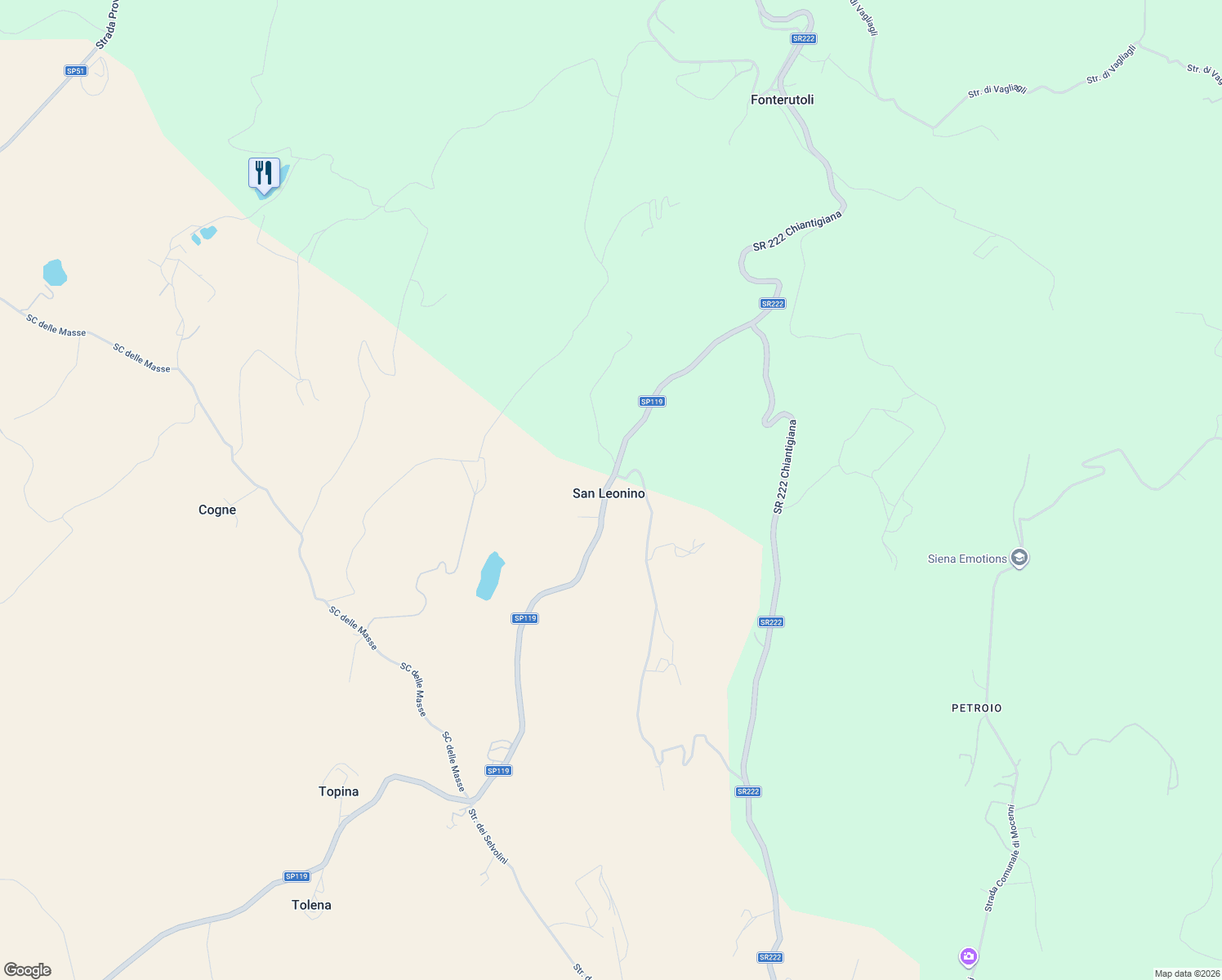 map of restaurants, bars, coffee shops, grocery stores, and more near 3 Località San Leonino in San Leonino