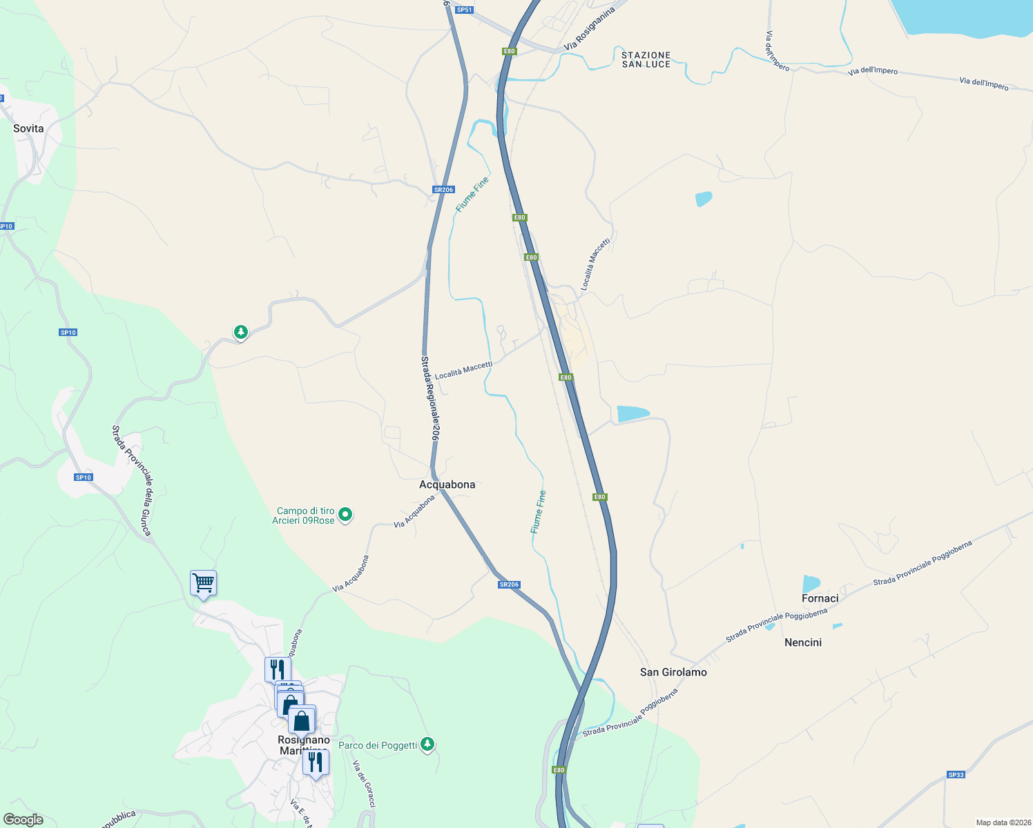 map of restaurants, bars, coffee shops, grocery stores, and more near in Province of Livorno