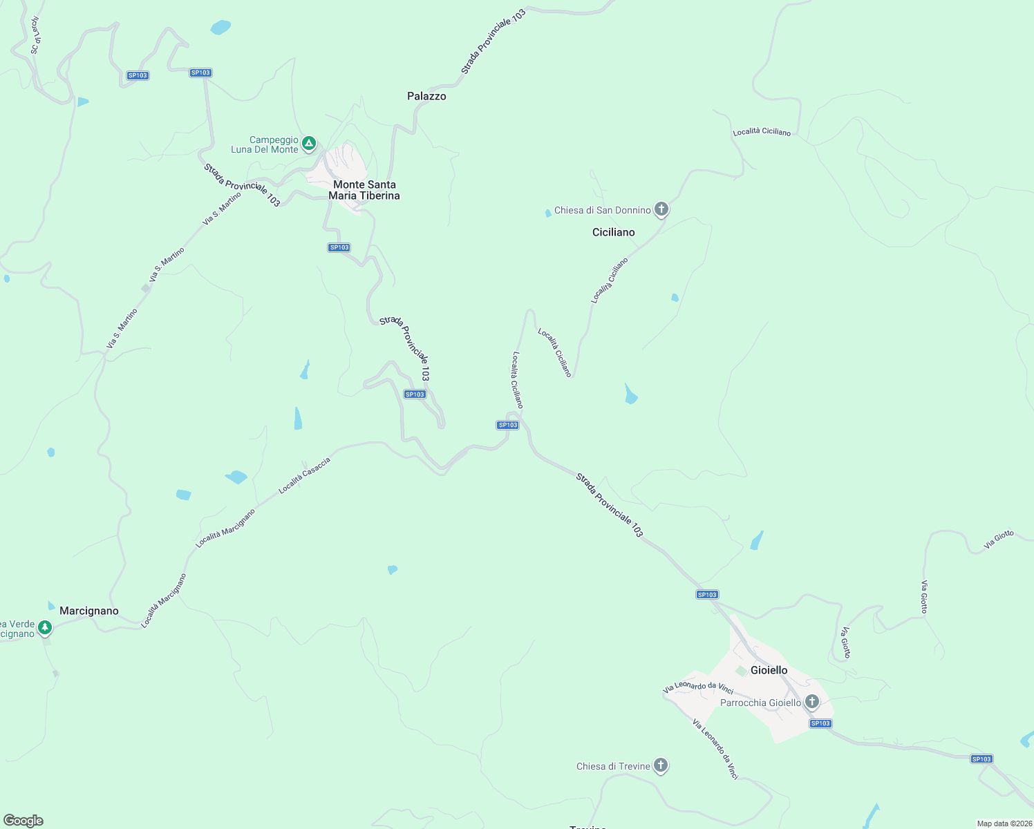 map of restaurants, bars, coffee shops, grocery stores, and more near Strada Provinciale 103 in Provincia di Perugia