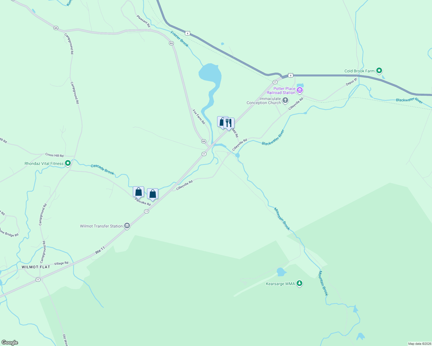 map of restaurants, bars, coffee shops, grocery stores, and more near 193 Cilleyville Road in Andover
