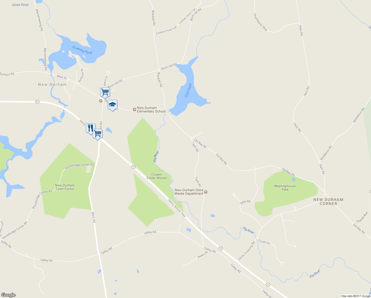 map of restaurants, bars, coffee shops, grocery stores, and more near 15 Tash Road in New Durham