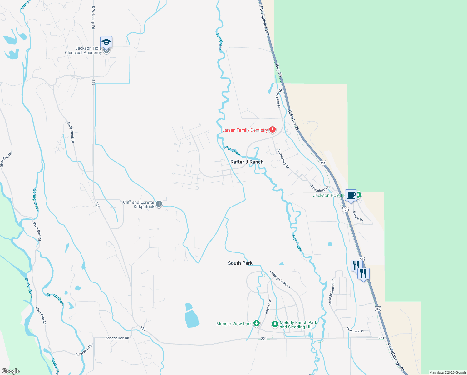map of restaurants, bars, coffee shops, grocery stores, and more near 3499 S Arabian Dr in Jackson