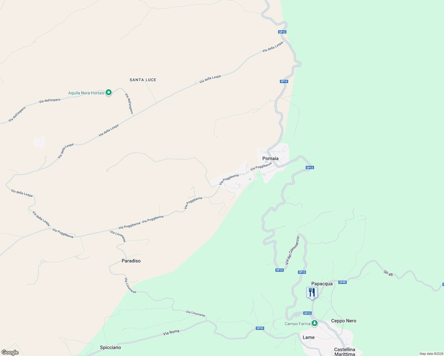 map of restaurants, bars, coffee shops, grocery stores, and more near 8 Via Poggiberna in Provincia di Pisa