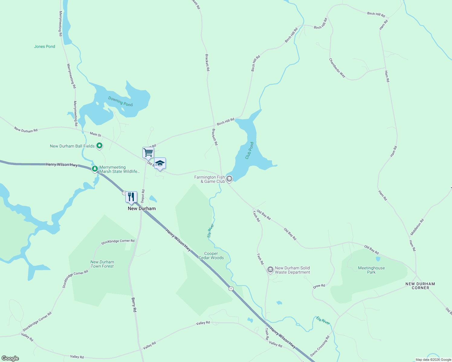 map of restaurants, bars, coffee shops, grocery stores, and more near 37 Old Bay Road in New Durham