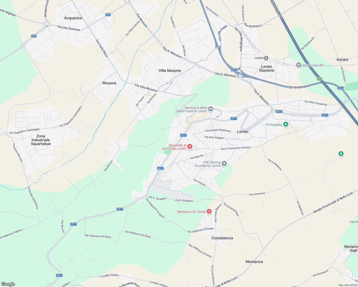 map of restaurants, bars, coffee shops, grocery stores, and more near 1 Via Giacomo Matteotti in Loreto