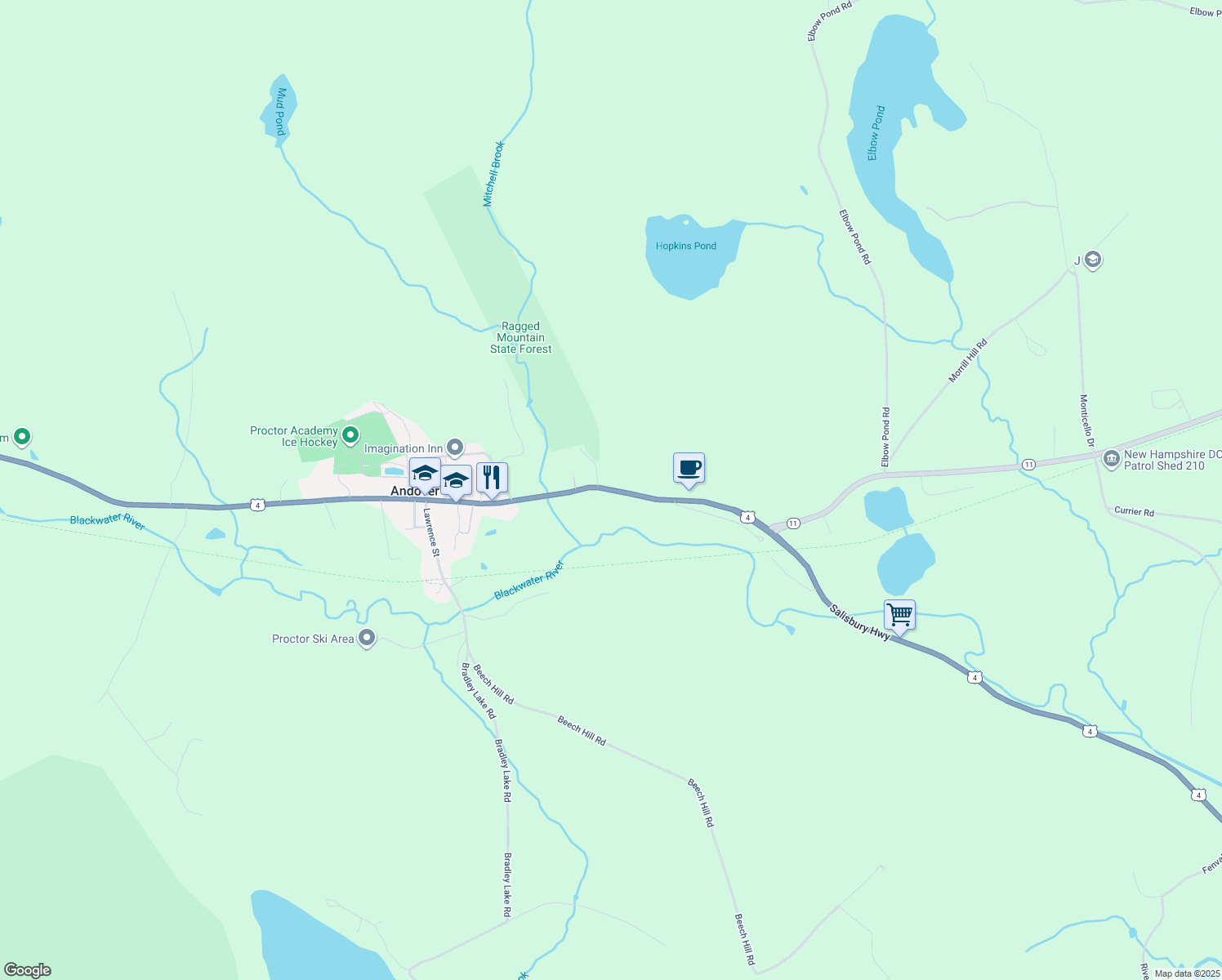 map of restaurants, bars, coffee shops, grocery stores, and more near 85 Main Street in Andover