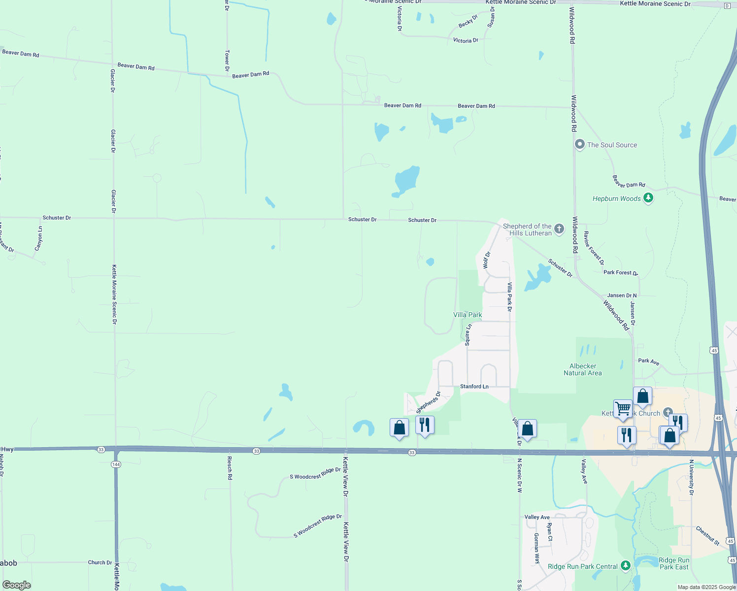 map of restaurants, bars, coffee shops, grocery stores, and more near 6762 Reuter Lane in West Bend