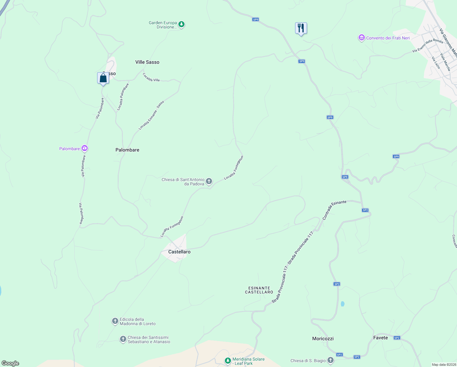 map of restaurants, bars, coffee shops, grocery stores, and more near 10 Localita' Fontegeloni in Provincia di Ancona